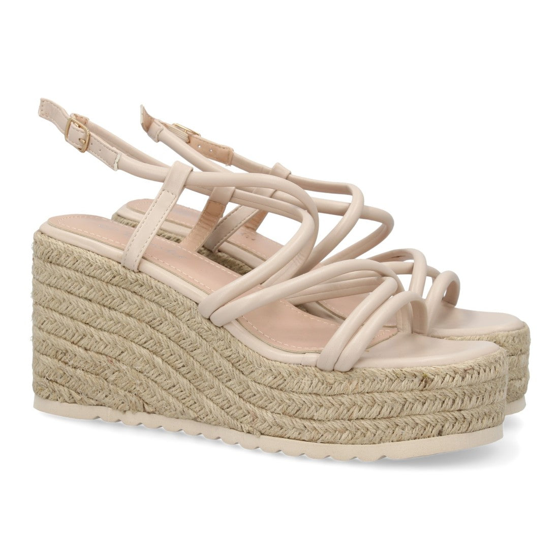 Sandalias Beige Mujer Cuña Yute Tiras Cruzadas Elegantes