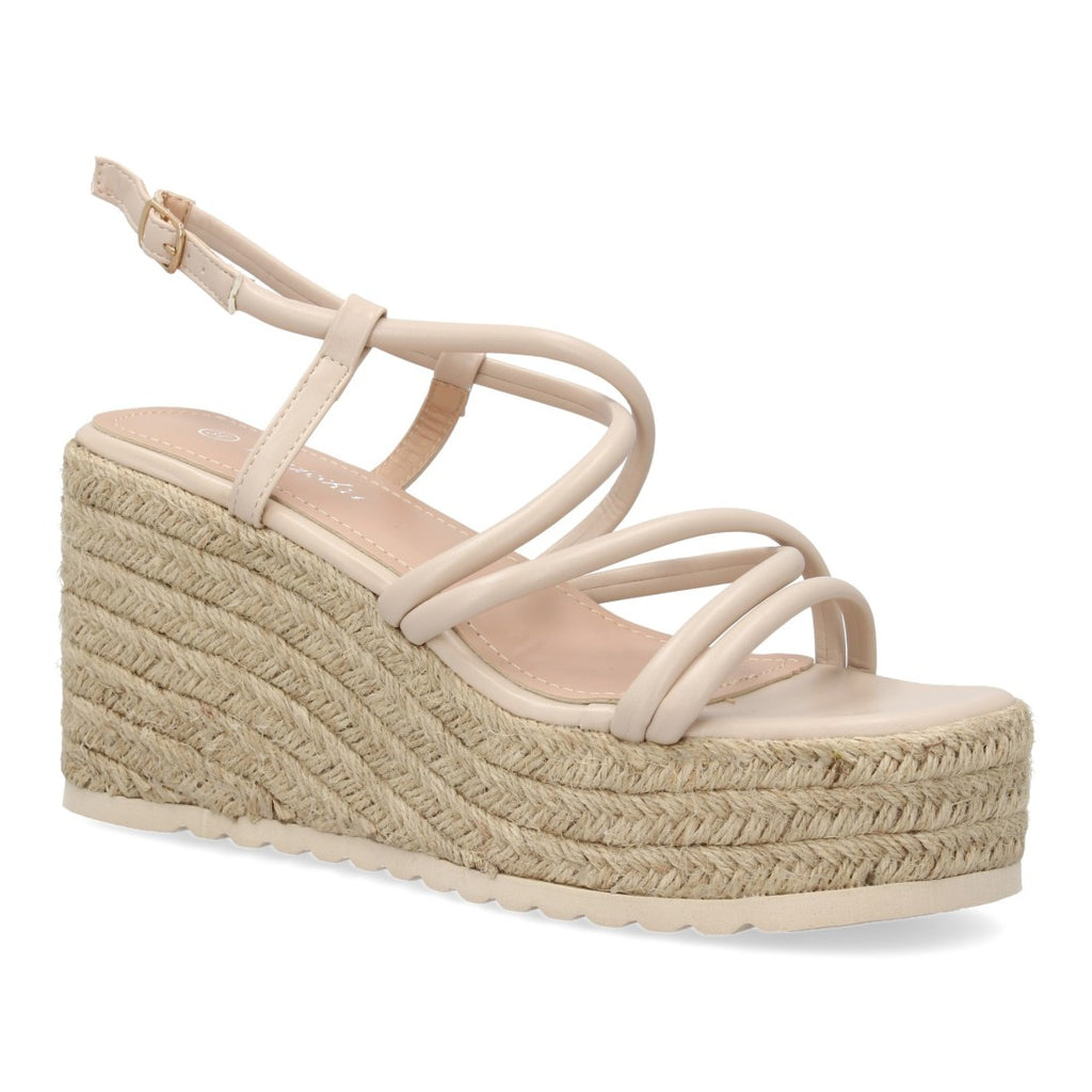 Sandalias Beige Mujer Cuña Yute Tiras Cruzadas Elegantes