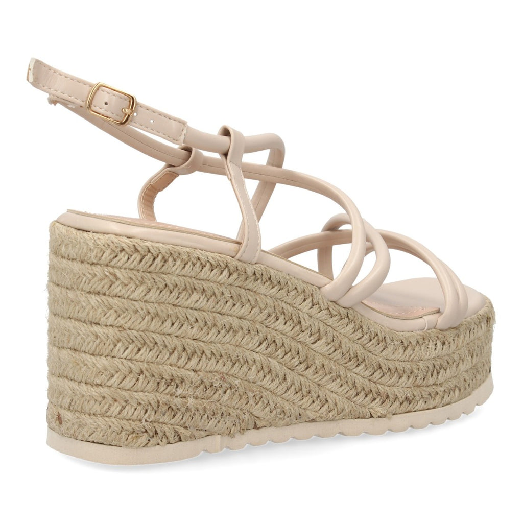 Sandalias Beige Mujer Cuña Yute Tiras Cruzadas Elegantes