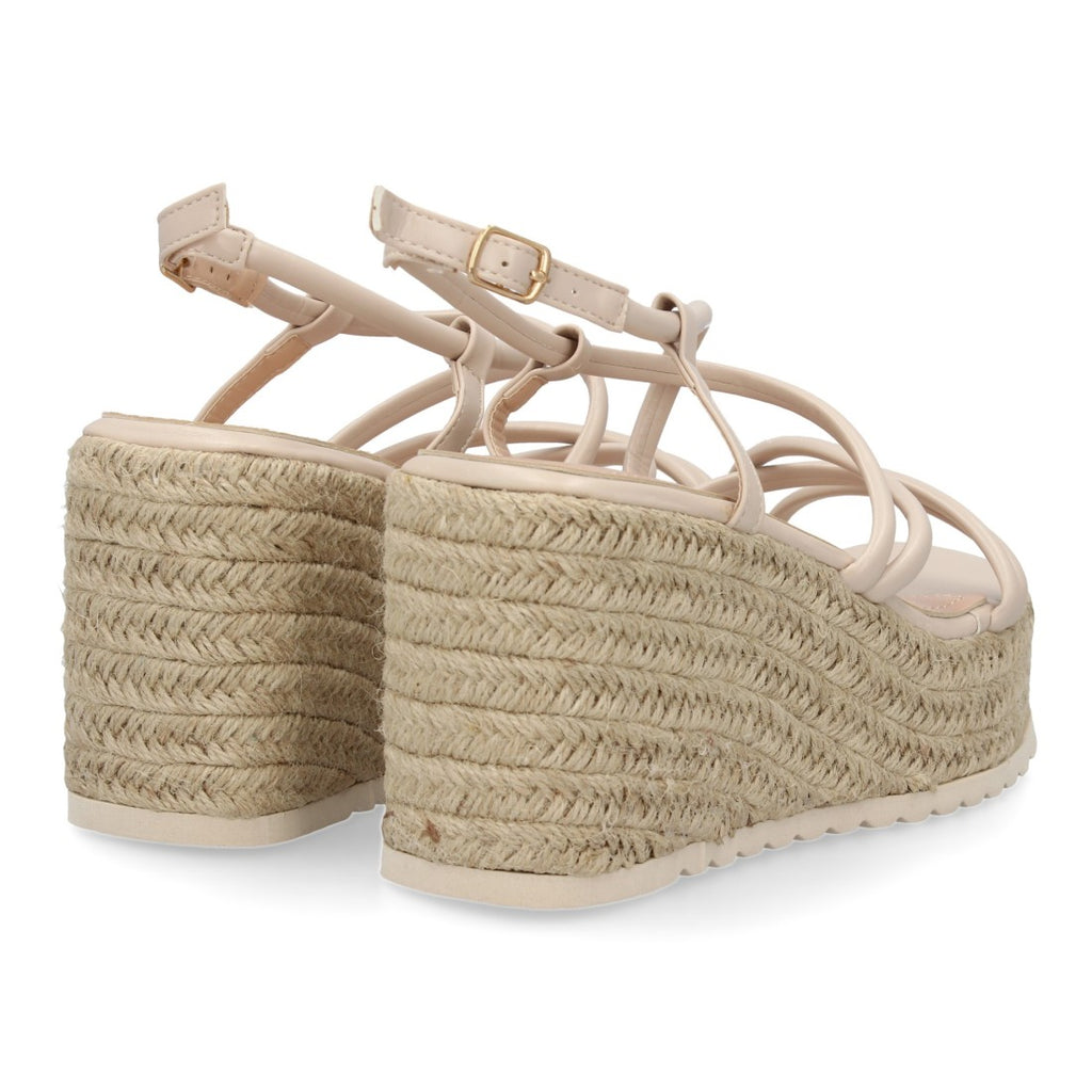 Sandalias Beige Mujer Cuña Yute Tiras Cruzadas Elegantes