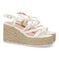 Sandalias Blancas Mujer Cuña Yute Tiras Cruzadas Elegantes
