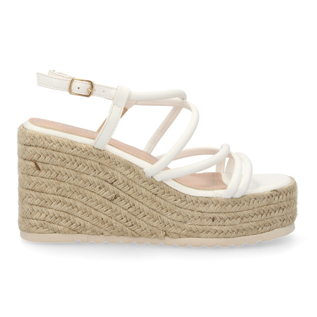 Sandalias Blancas Mujer Cuña Yute Tiras Cruzadas Elegantes