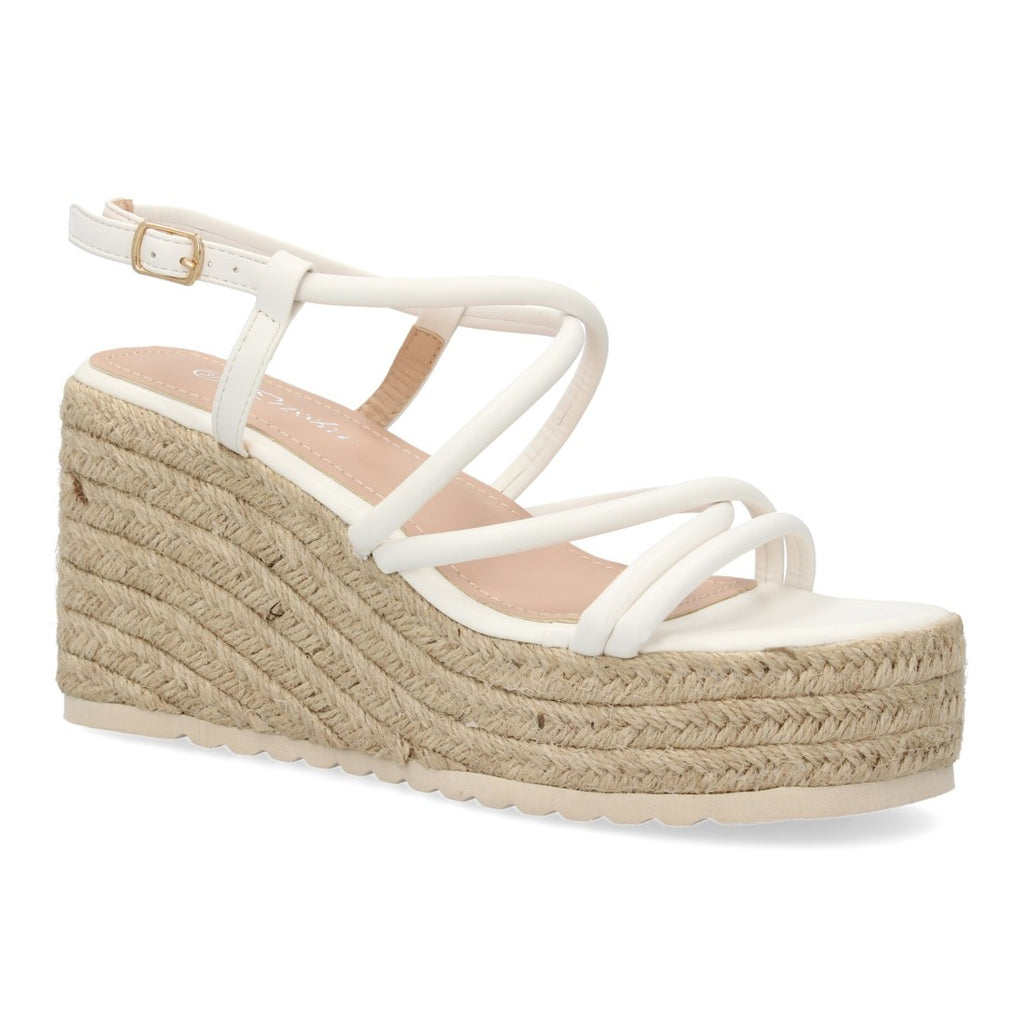 Sandalias Blancas Mujer Cuña Yute Tiras Cruzadas Elegantes