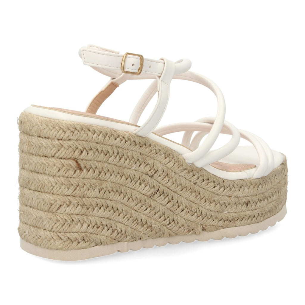 Sandalias Blancas Mujer Cuña Yute Tiras Cruzadas Elegantes