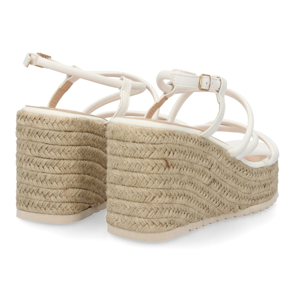 Sandalias Blancas Mujer Cuña Yute Tiras Cruzadas Elegantes