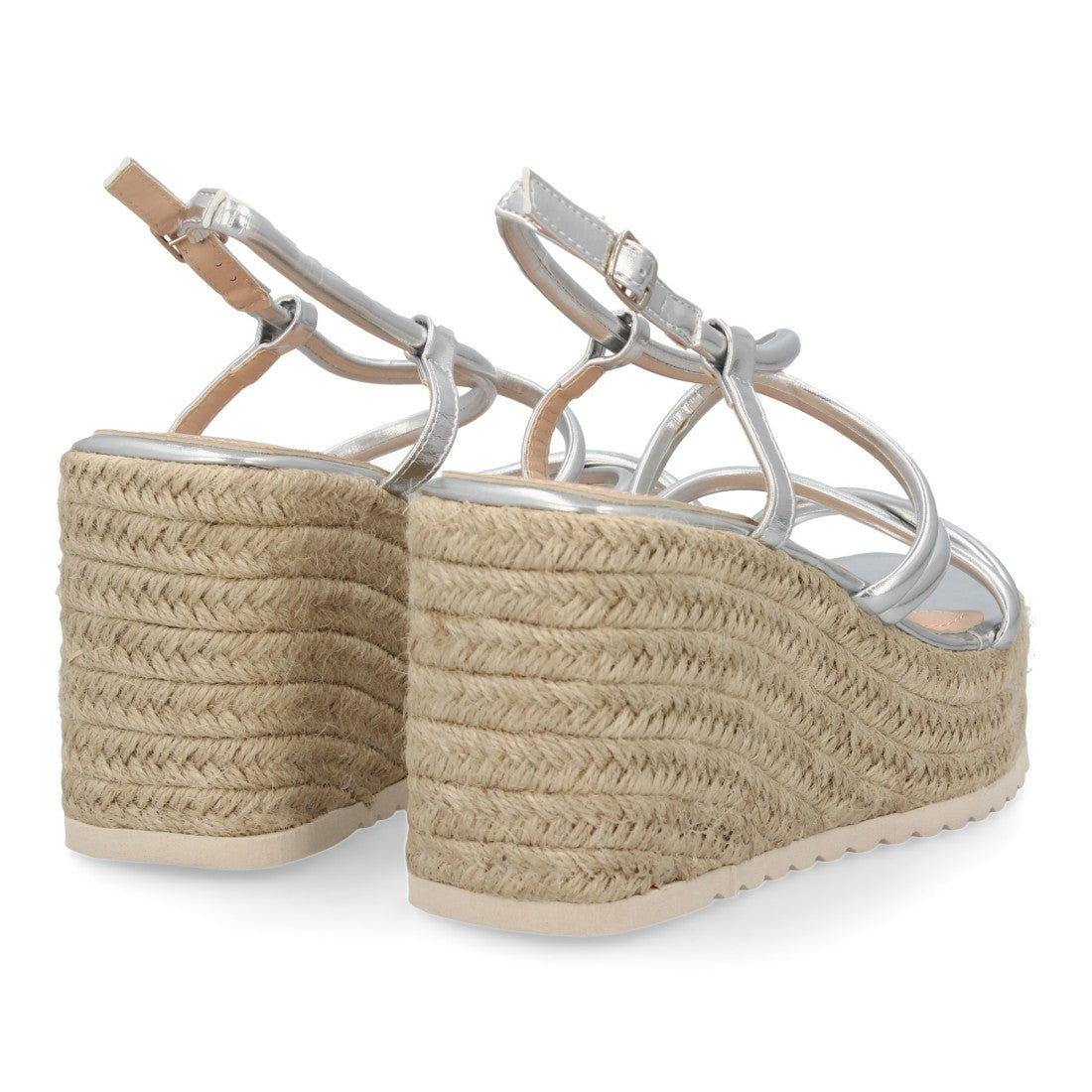 Sandalias Plateadas Mujer Cuña Yute Tiras Cruzadas Elegantes