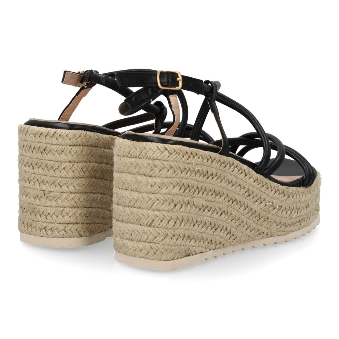 Sandalias Negras Mujer Cuña Yute Tiras Cruzadas Elegantes