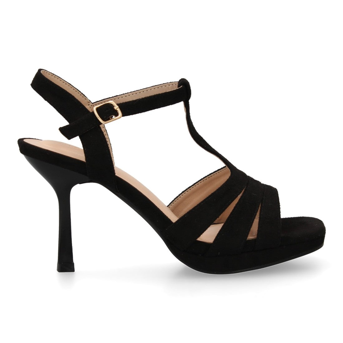 Sandalias Negras Mujer Tacón Tiras Cruzadas Pala Hebilla Elegantes Fiesta