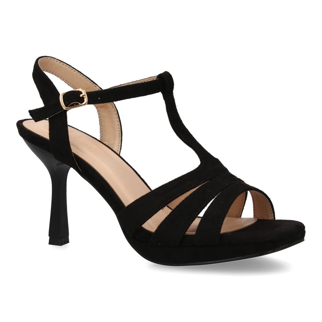 Sandalias Negras Mujer Tacón Tiras Cruzadas Pala Hebilla Elegantes Fiesta