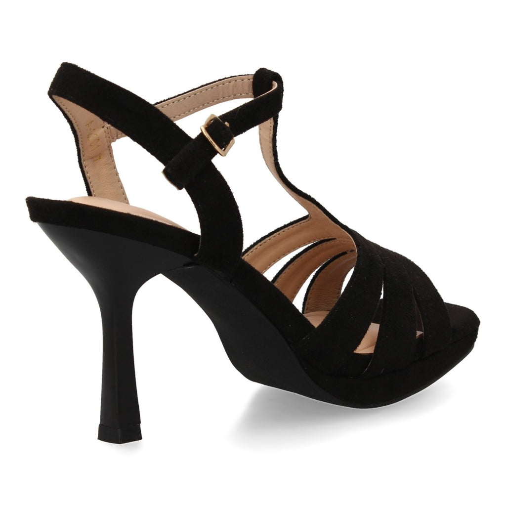 Sandalias Negras Mujer Tacón Tiras Cruzadas Pala Hebilla Elegantes Fiesta