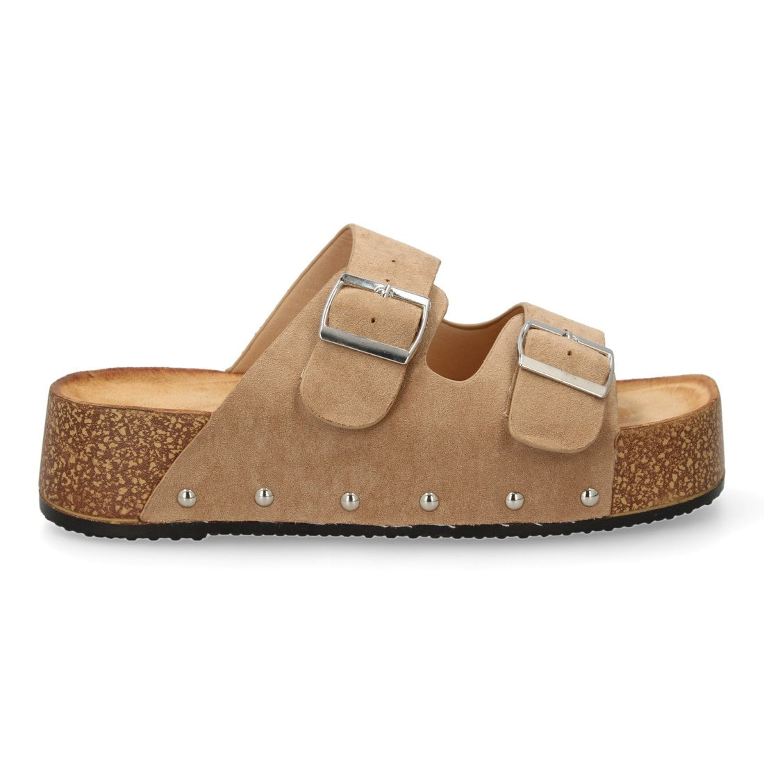 Sandalias Kaki Mujer Plataforma Planta Anatómica Detalles Metálicos Hebilla Elegantes