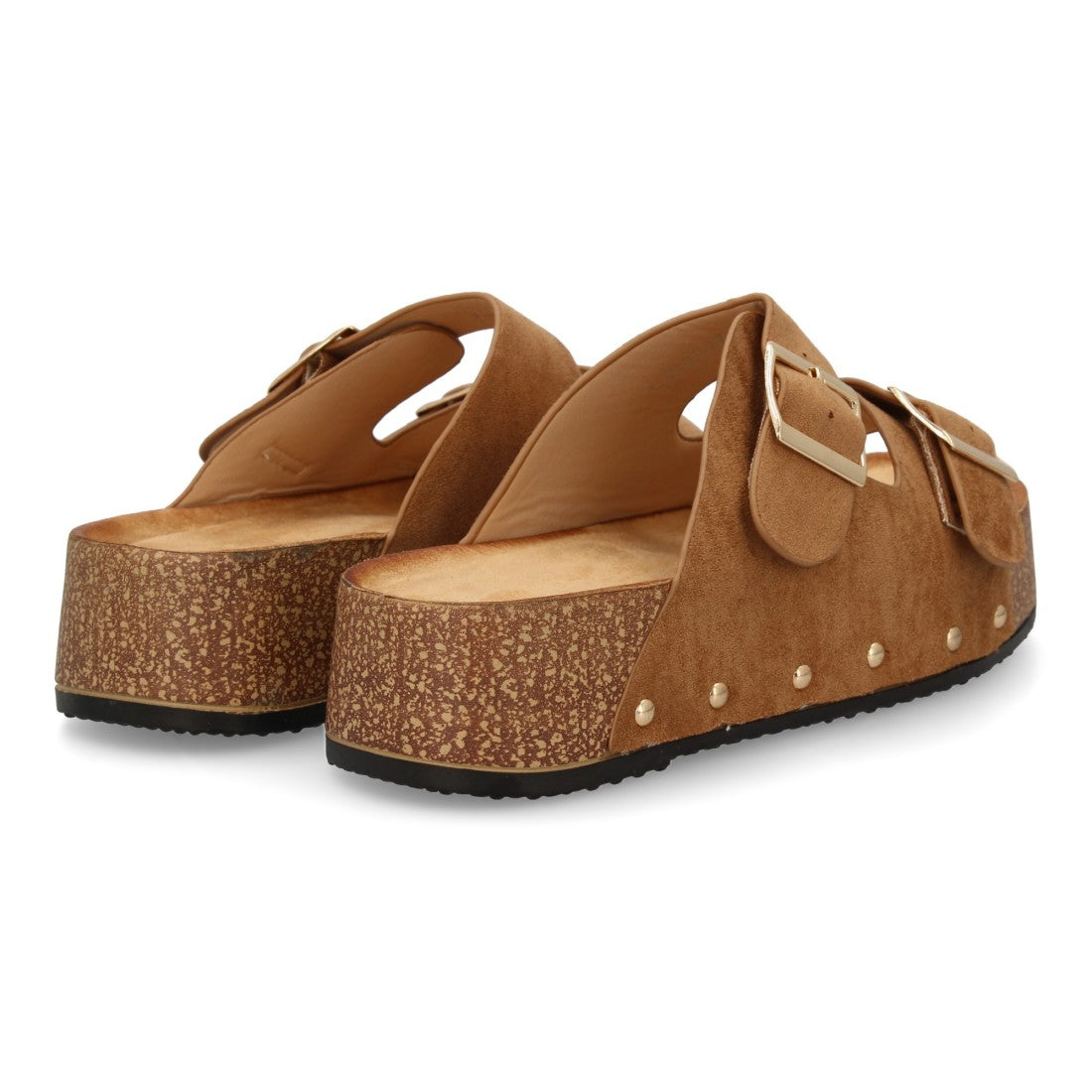 Sandalias Camel Mujer Plataforma Planta Anatómica Detalles Metálicos Hebilla Elegantes