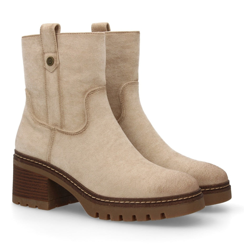 Botines Modernos Beige con Doble Pespunte y Suela Dentada