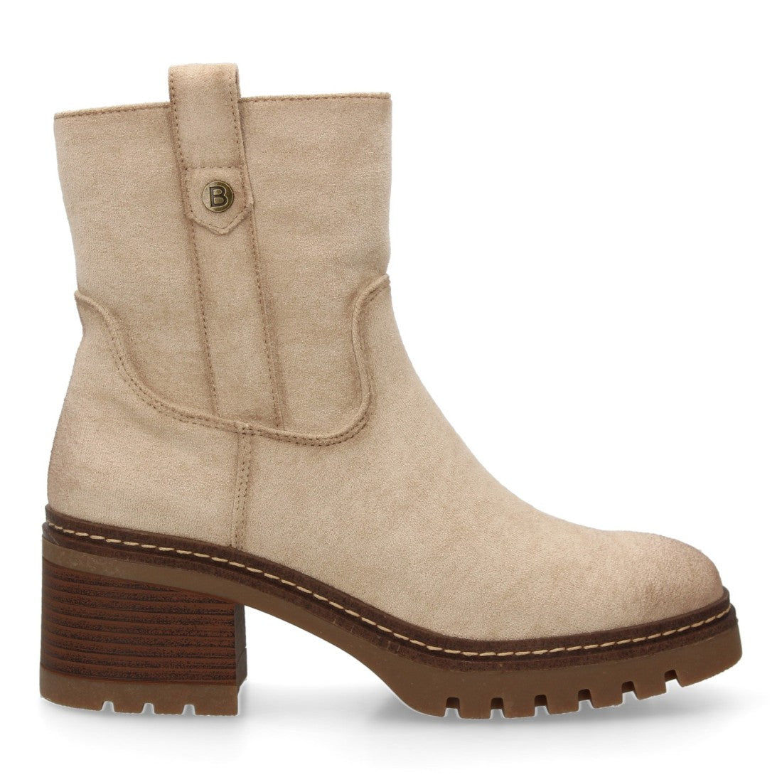 Botines Modernos Beige con Doble Pespunte y Suela Dentada