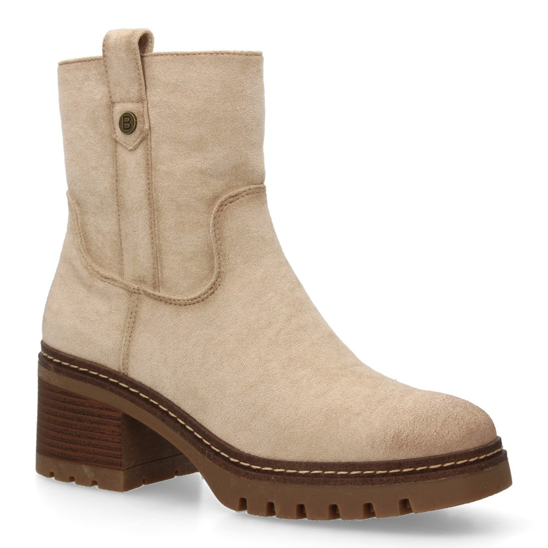Botines Modernos Beige con Doble Pespunte y Suela Dentada