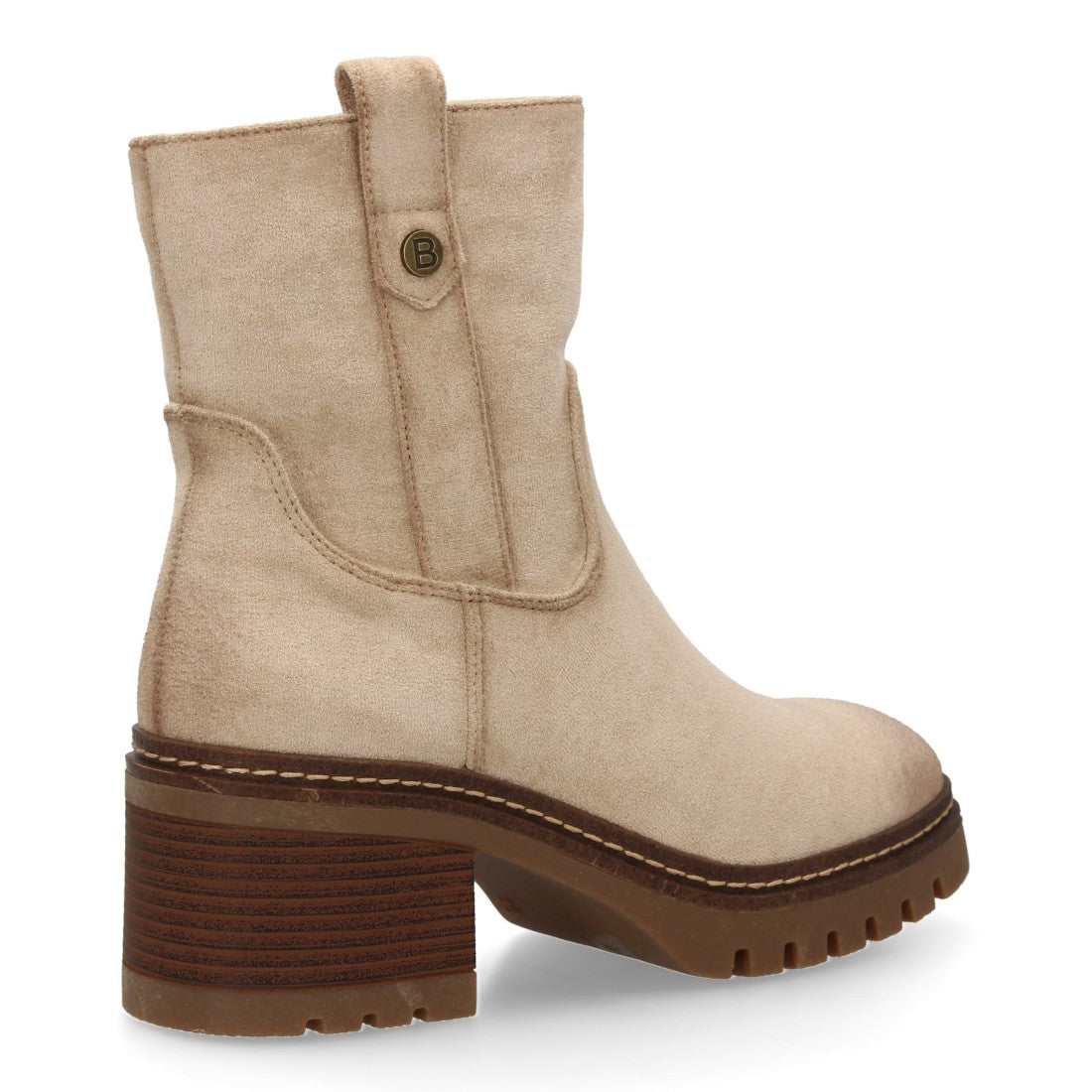 Botines Modernos Beige con Doble Pespunte y Suela Dentada