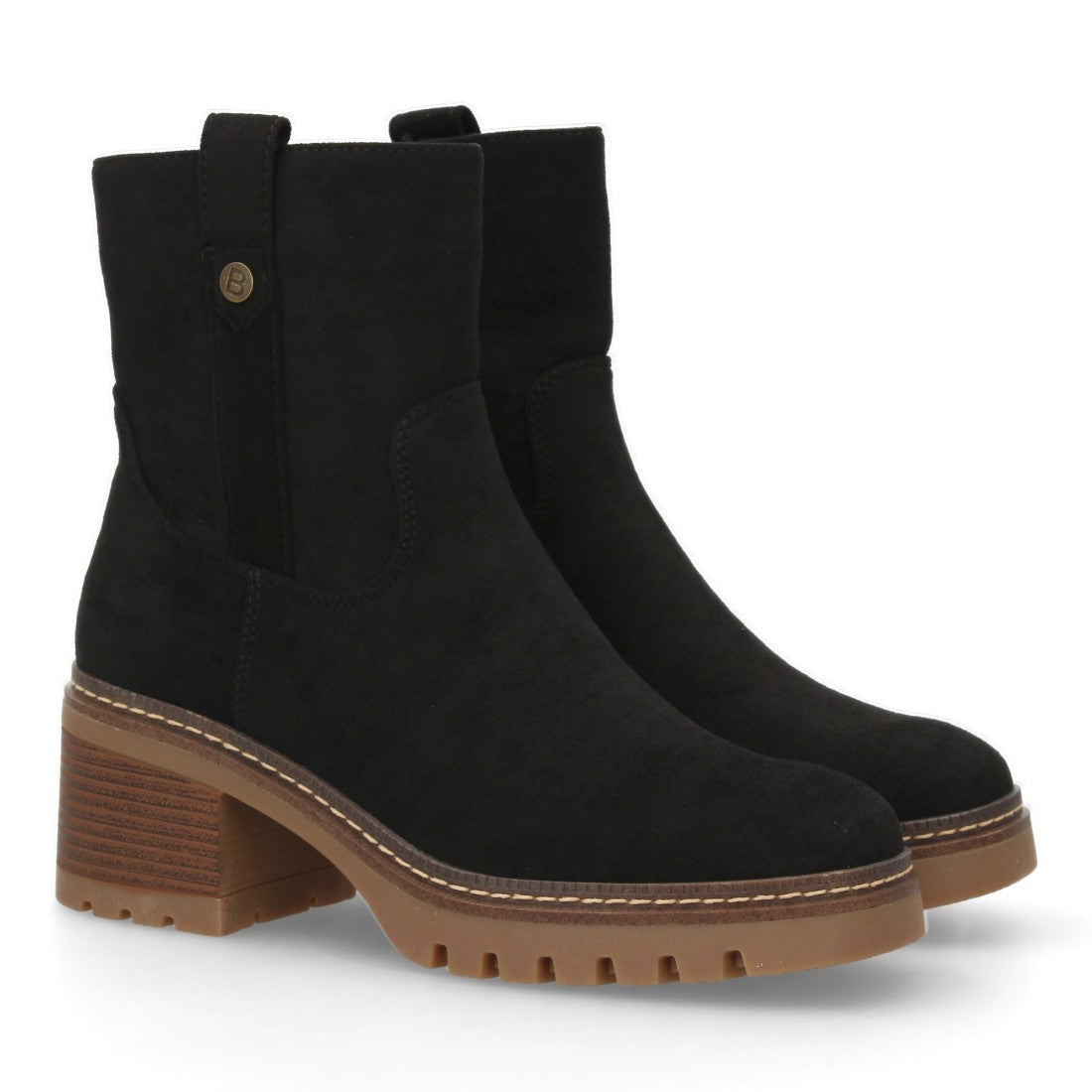 Botines Modernos Negro con Doble Pespunte y Suela Dentada