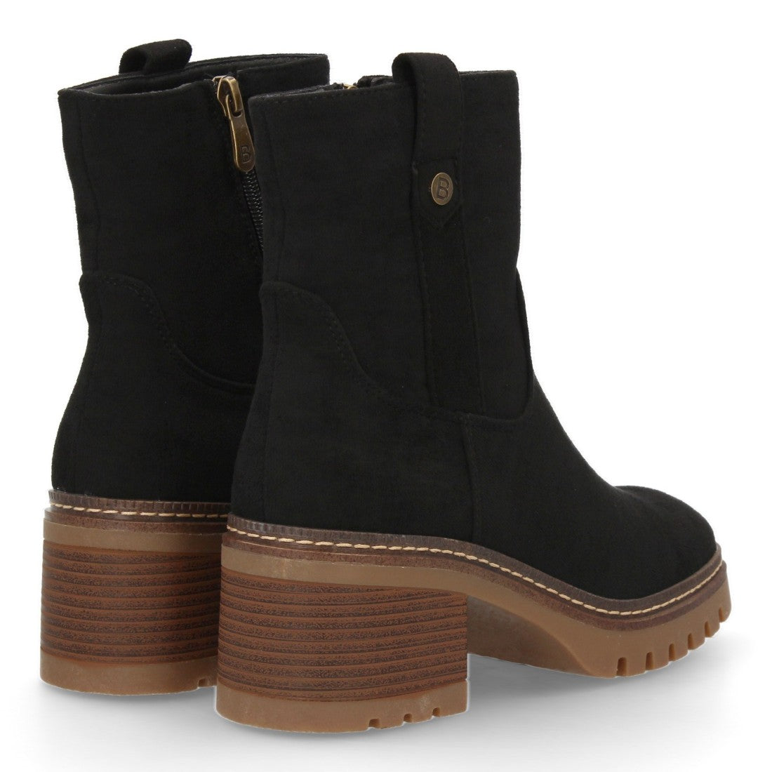 Botines Modernos Negro con Doble Pespunte y Suela Dentada