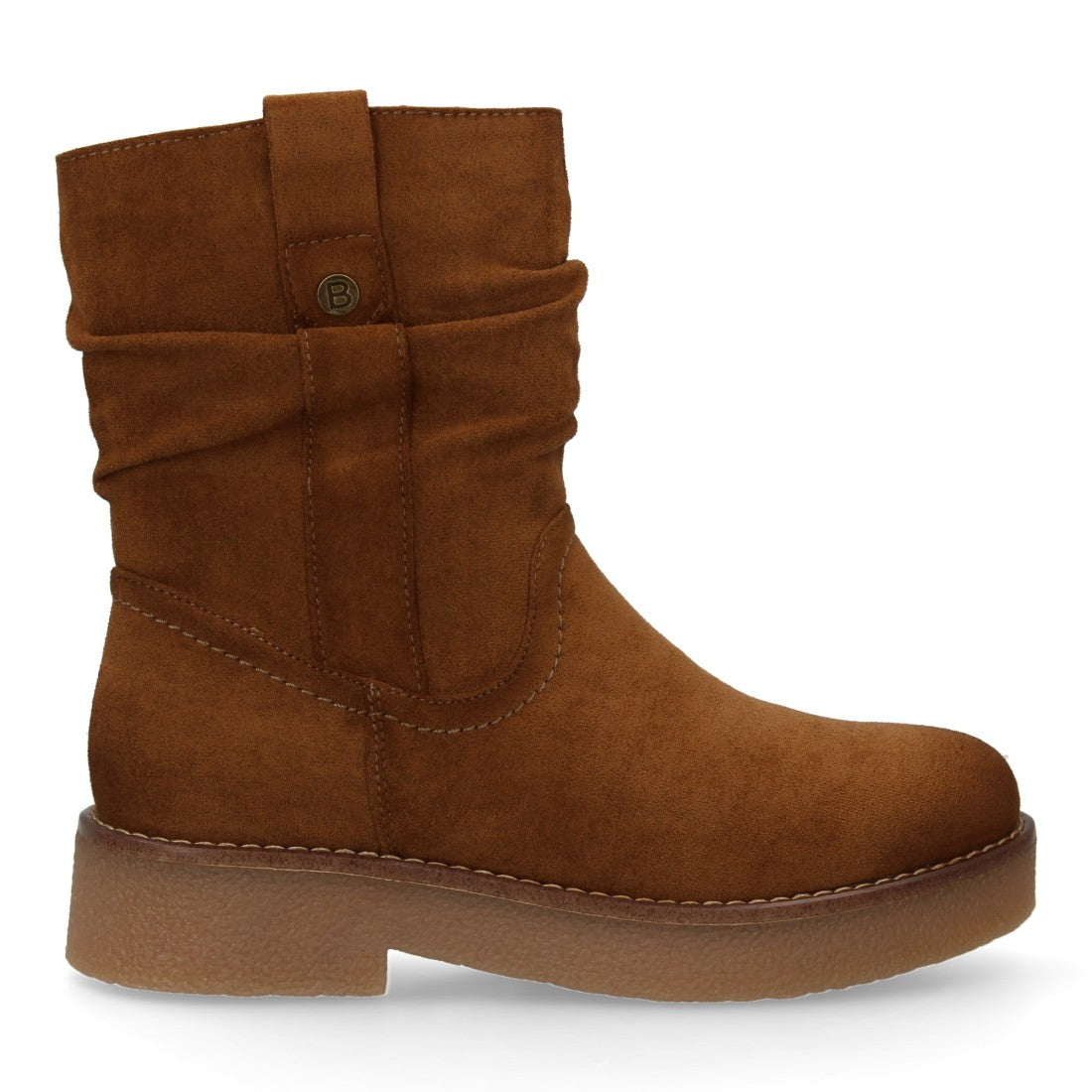 Botines Planos Camel con Caña Arrugada y Pespuntes