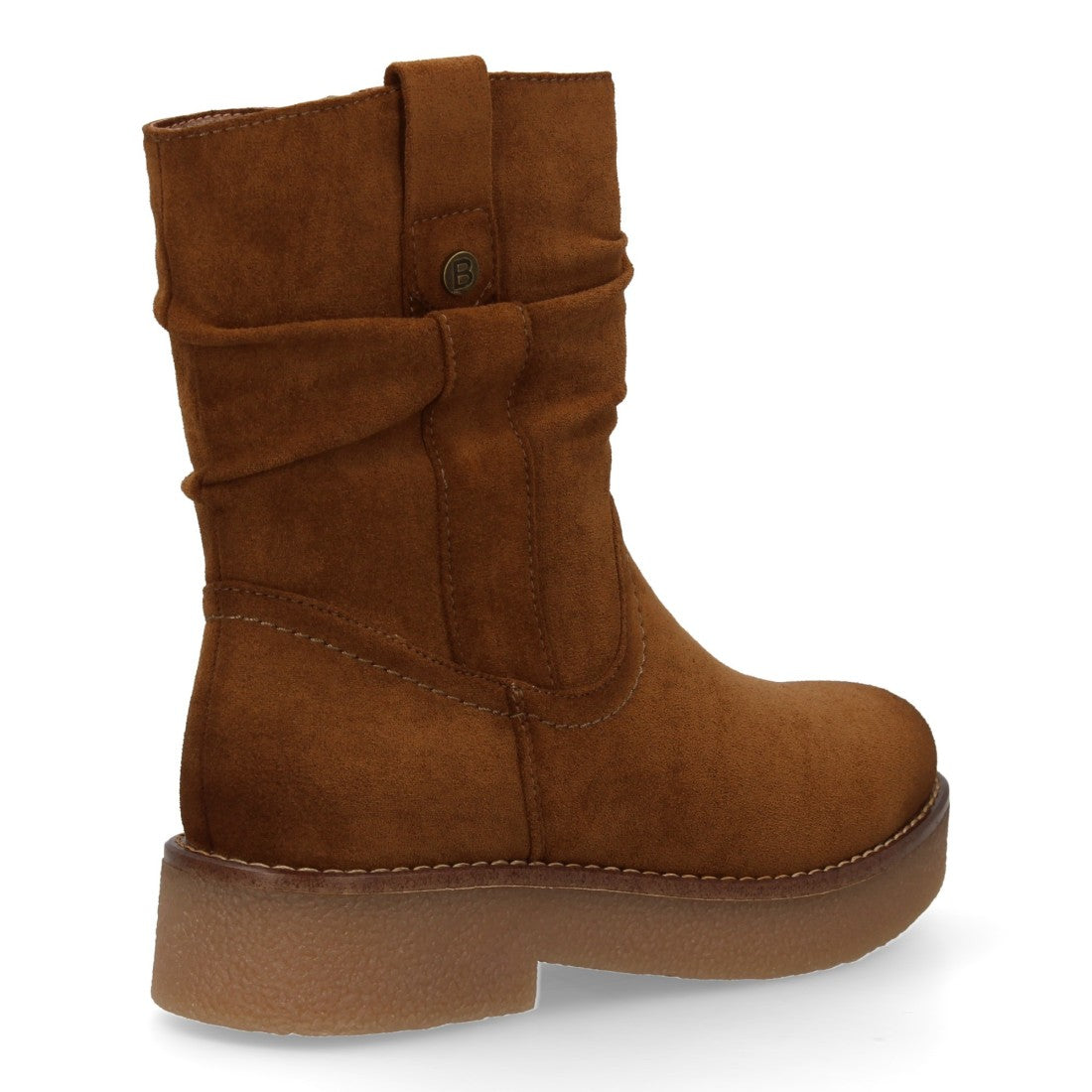 Botines Planos Camel con Caña Arrugada y Pespuntes