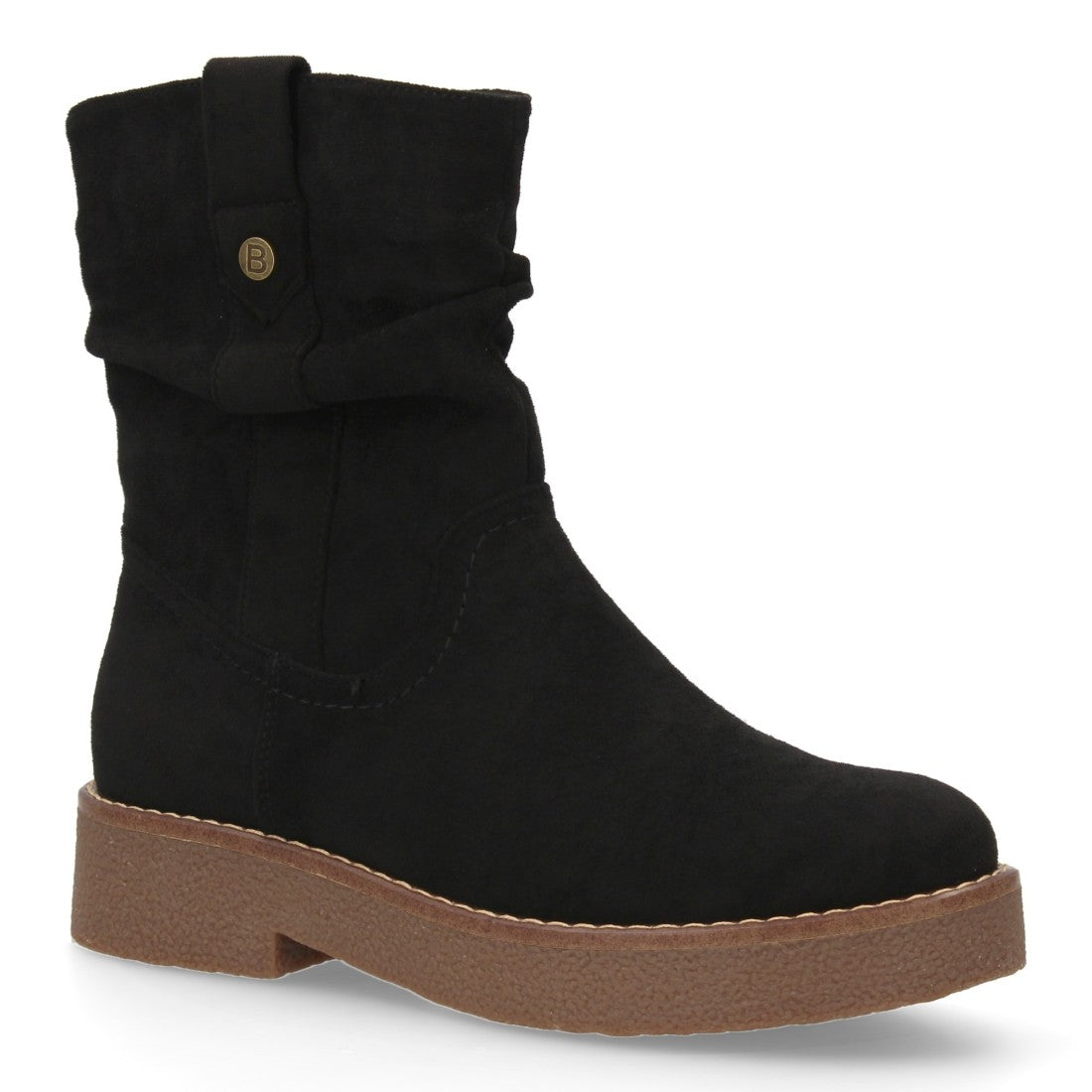 Botines Planos Negro con Caña Arrugada y Pespuntes