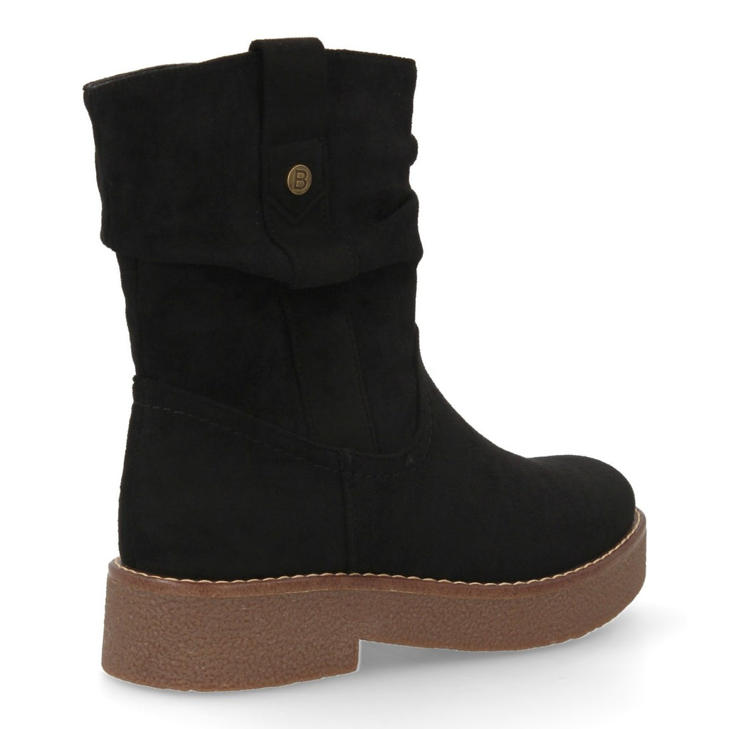 Botines Planos Negro con Caña Arrugada y Pespuntes