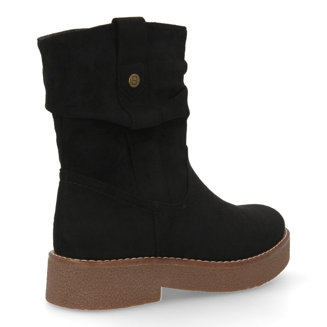 Botines Planos Negro con Caña Arrugada y Pespuntes