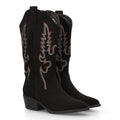 Botas Cowboy con Bordado y Tacón Bajo - Negro