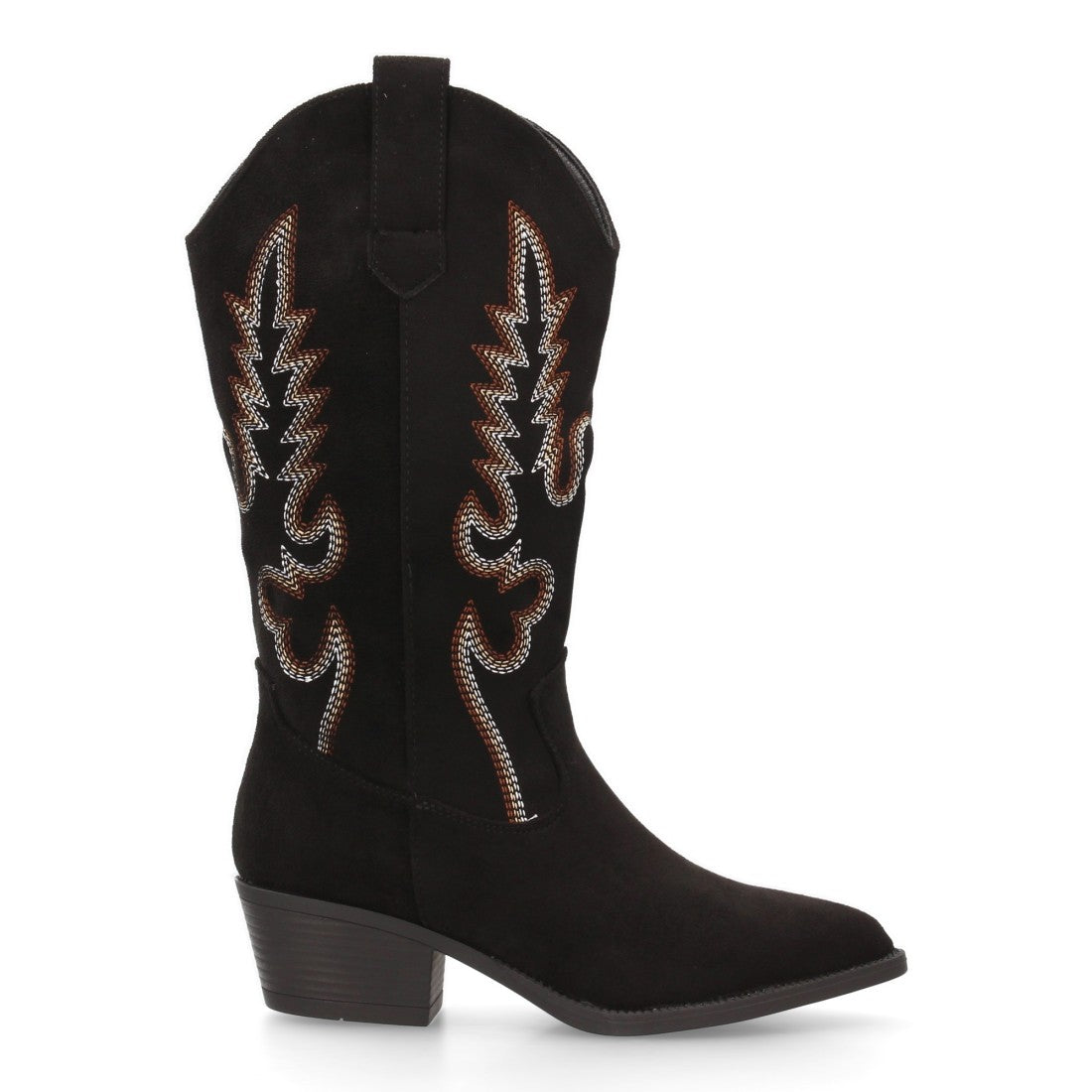 Botas Cowboy con Bordado y Tacón Bajo - Negro
