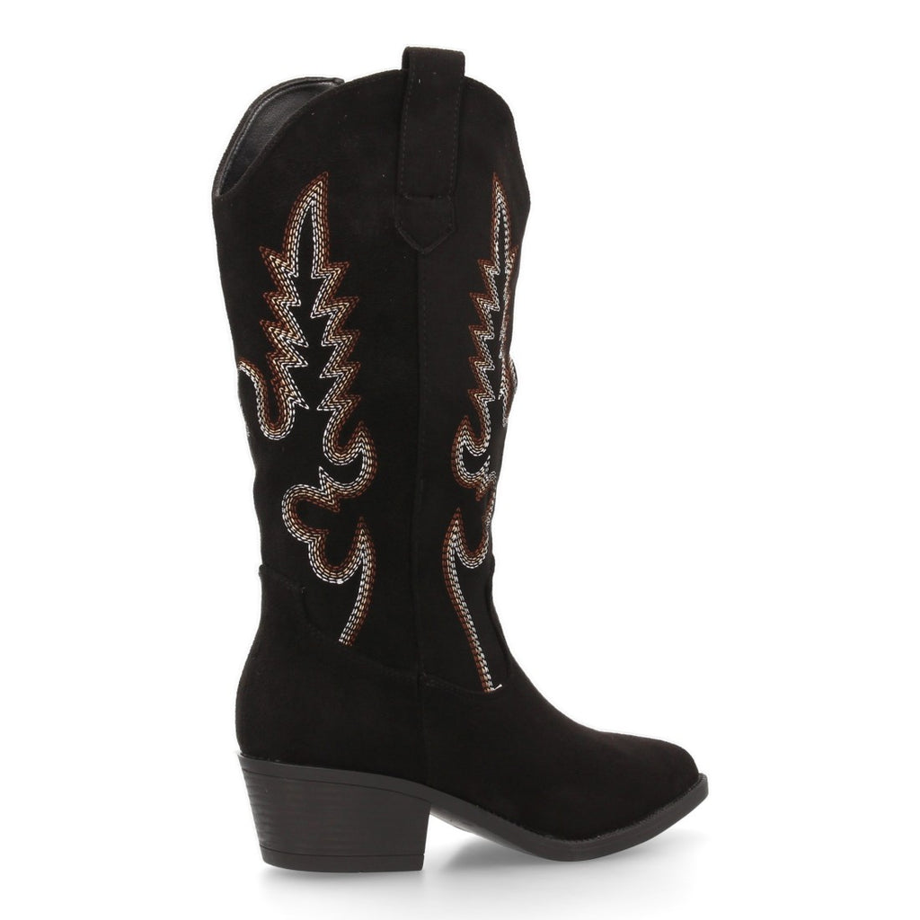 Botas Cowboy con Bordado y Tacón Bajo - Negro