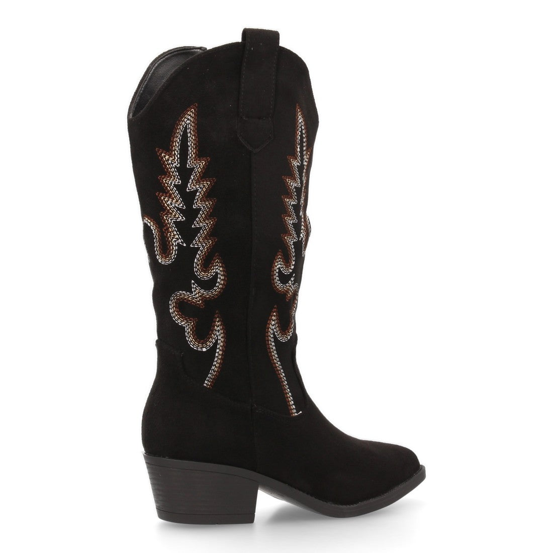 Botas Cowboy con Bordado y Tacón Bajo - Negro