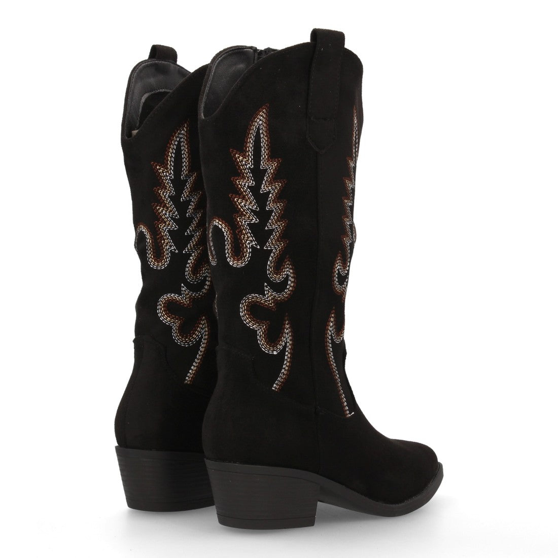 Botas Cowboy con Bordado y Tacón Bajo - Negro