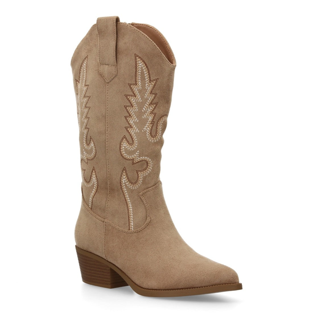 Botas Cowboy con Bordado y Tacón Bajo - Kaki