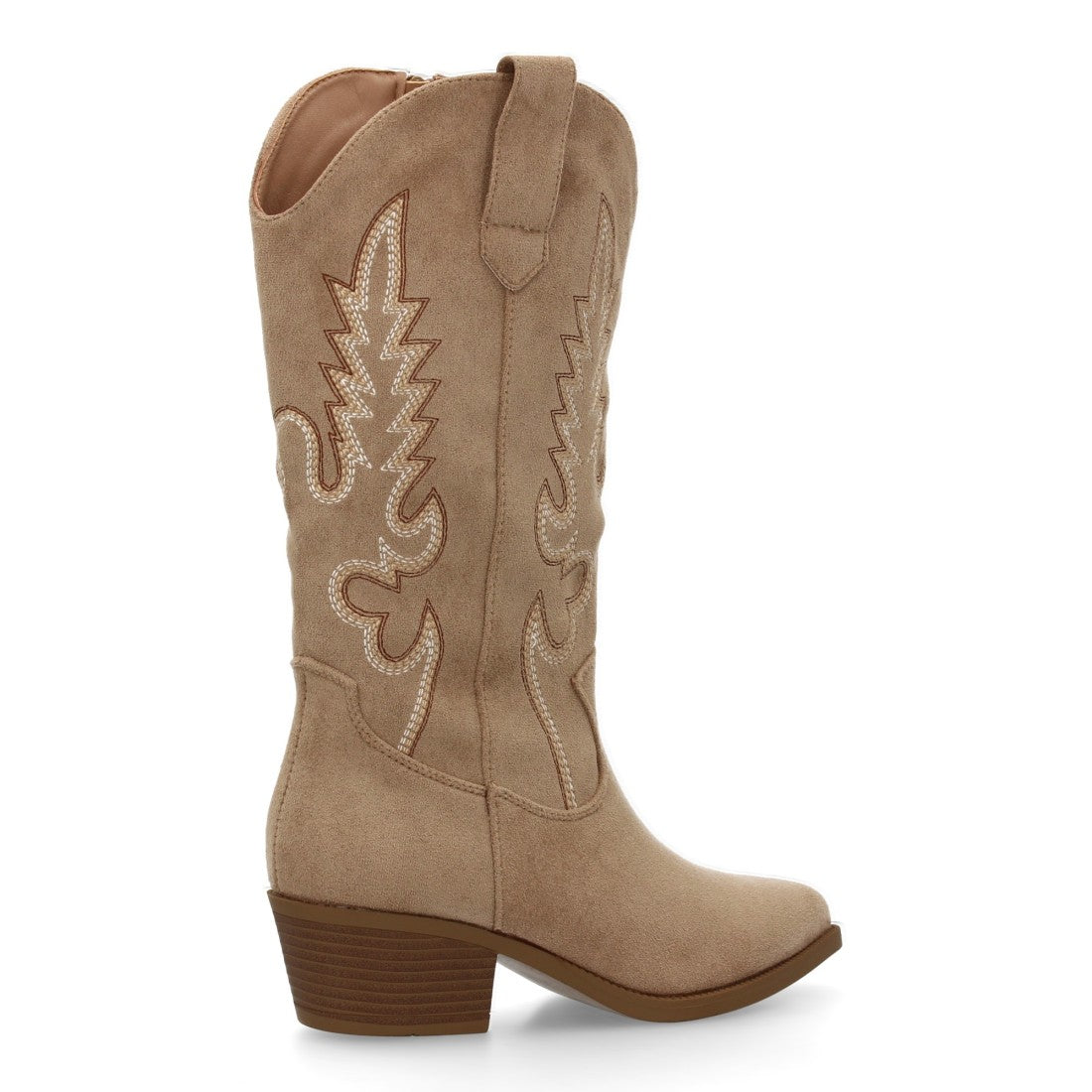 Botas Cowboy con Bordado y Tacón Bajo - Kaki