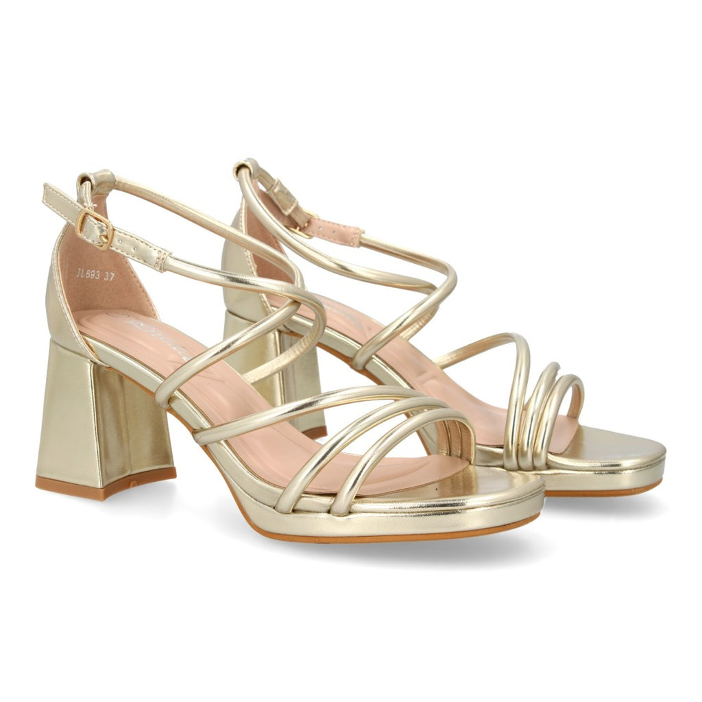 Sandalias Doradas Tacón Plataforma Tiras Finas Talón Cerrado Fiesta