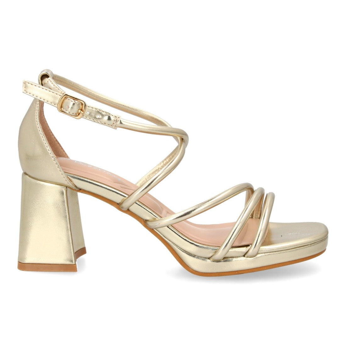 Sandalias Doradas Tacón Plataforma Tiras Finas Talón Cerrado Fiesta