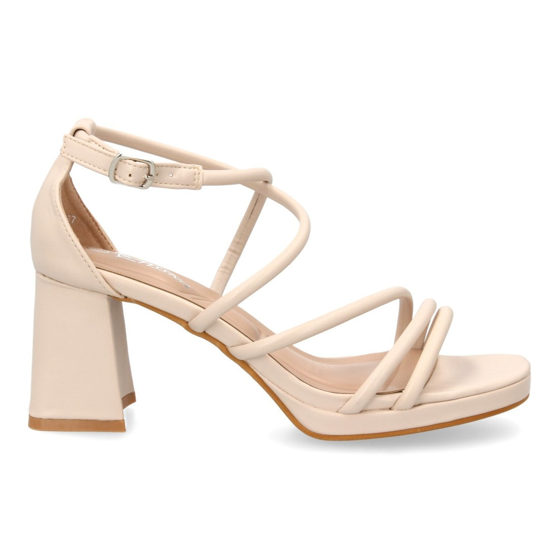 Sandalias Beige Tacón Plataforma Tiras Finas Talón Cerrado Fiesta
