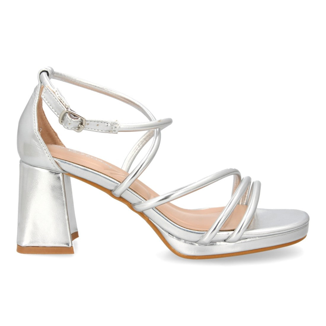 Sandalias Plateadas Mujer Tacón Plataforma Tiras Finas Talón Cerrado Fiesta