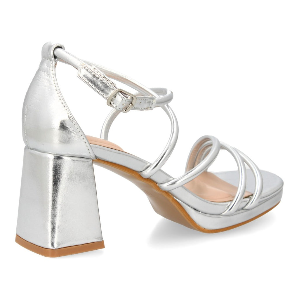 Sandalias Plateadas Mujer Tacón Plataforma Tiras Finas Talón Cerrado Fiesta