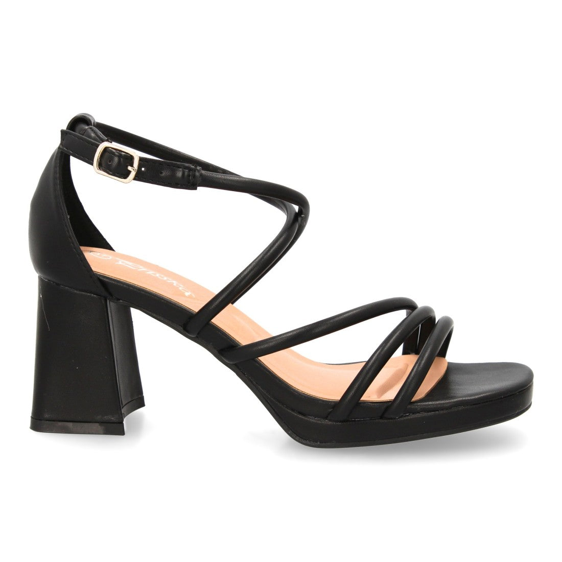 Sandalias Negras Mujer Tacón Plataforma Tiras Finas Talón Cerrado Fiesta