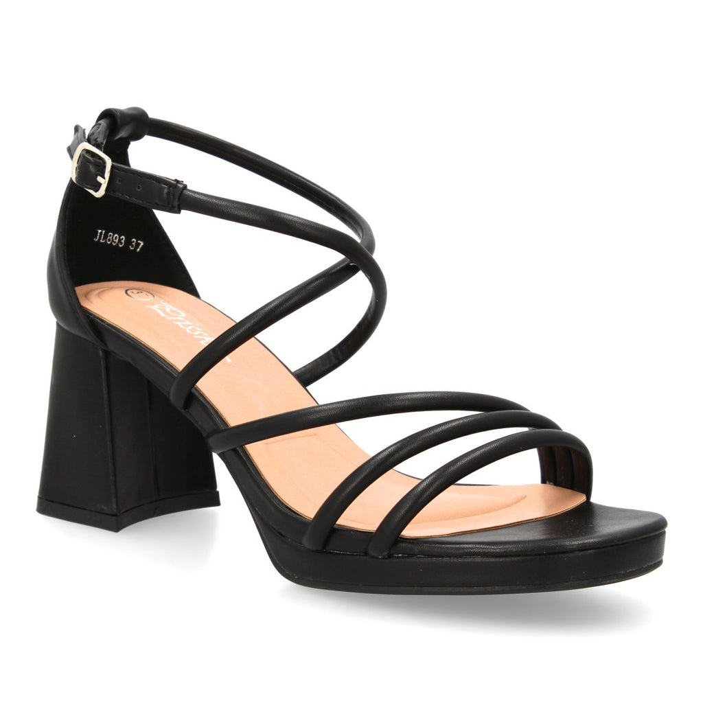 Sandalias Negras Mujer Tacón Plataforma Tiras Finas Talón Cerrado Fiesta