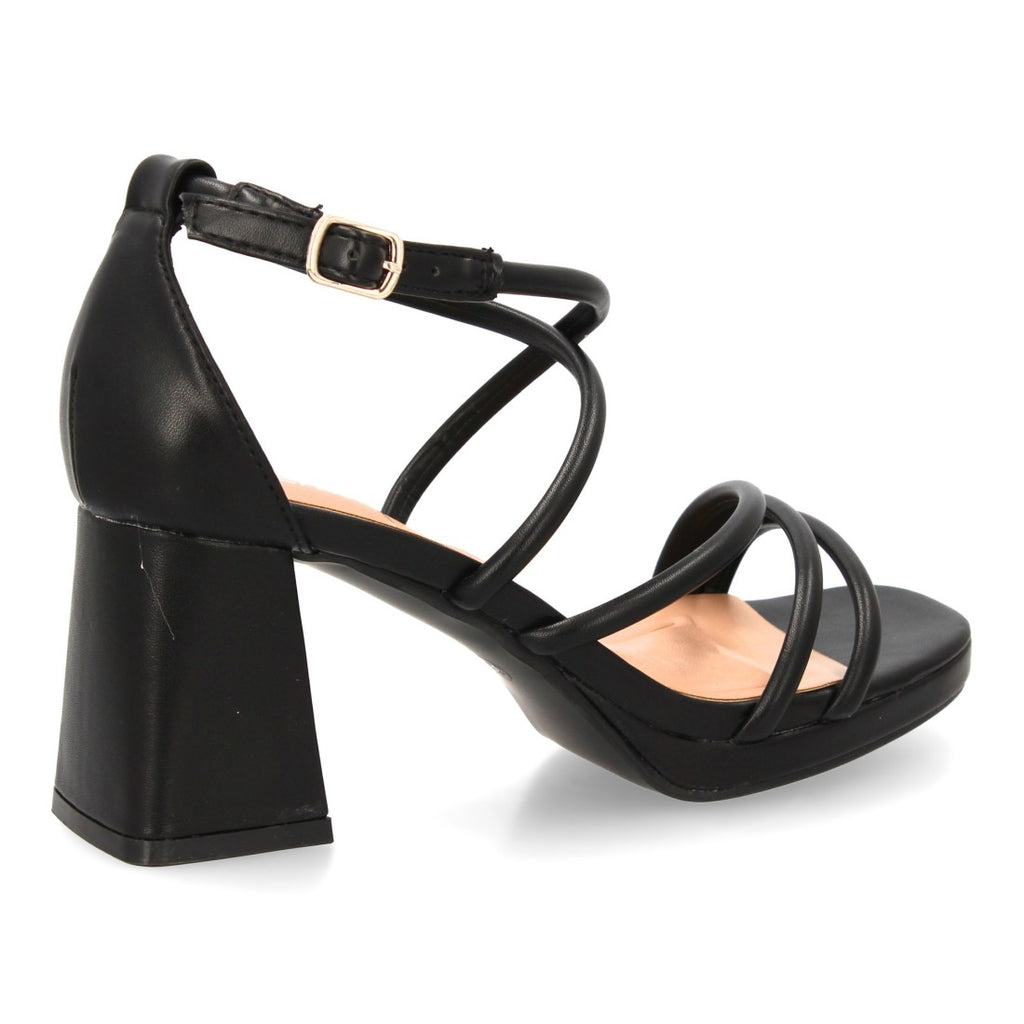Sandalias Negras Mujer Tacón Plataforma Tiras Finas Talón Cerrado Fiesta
