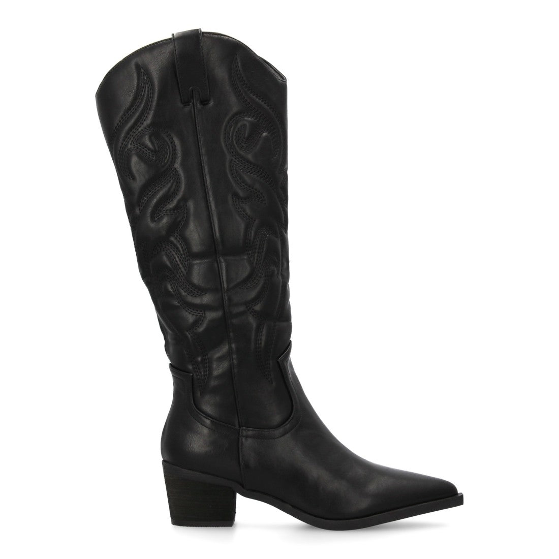 Botas Cowboy con Caña Alta, Bordado y Punta Fina - Negro