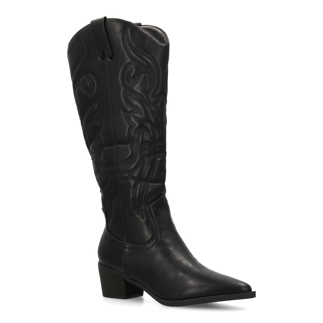 Botas Cowboy con Caña Alta, Bordado y Punta Fina - Negro