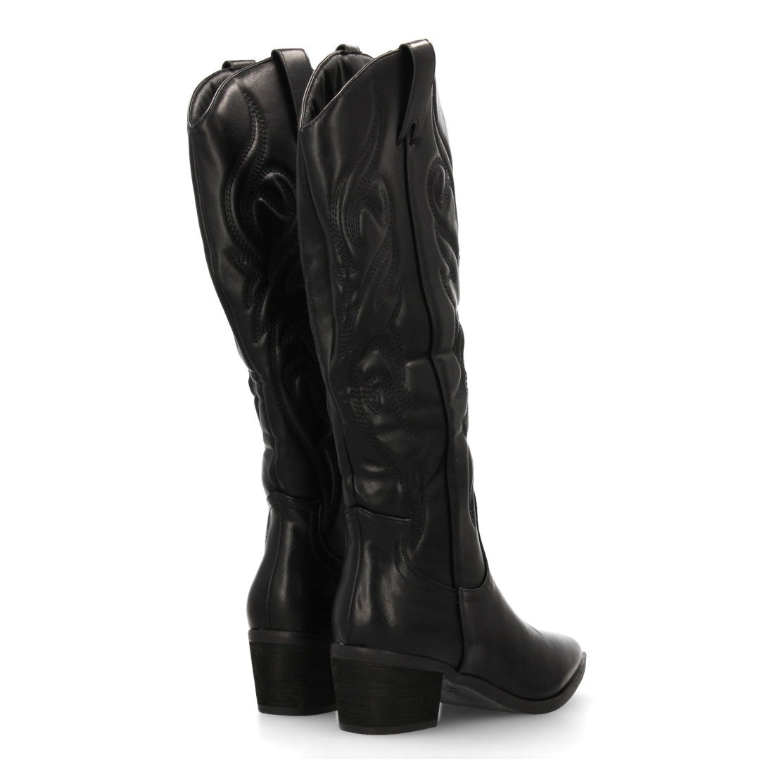 Botas Cowboy con Caña Alta, Bordado y Punta Fina - Negro