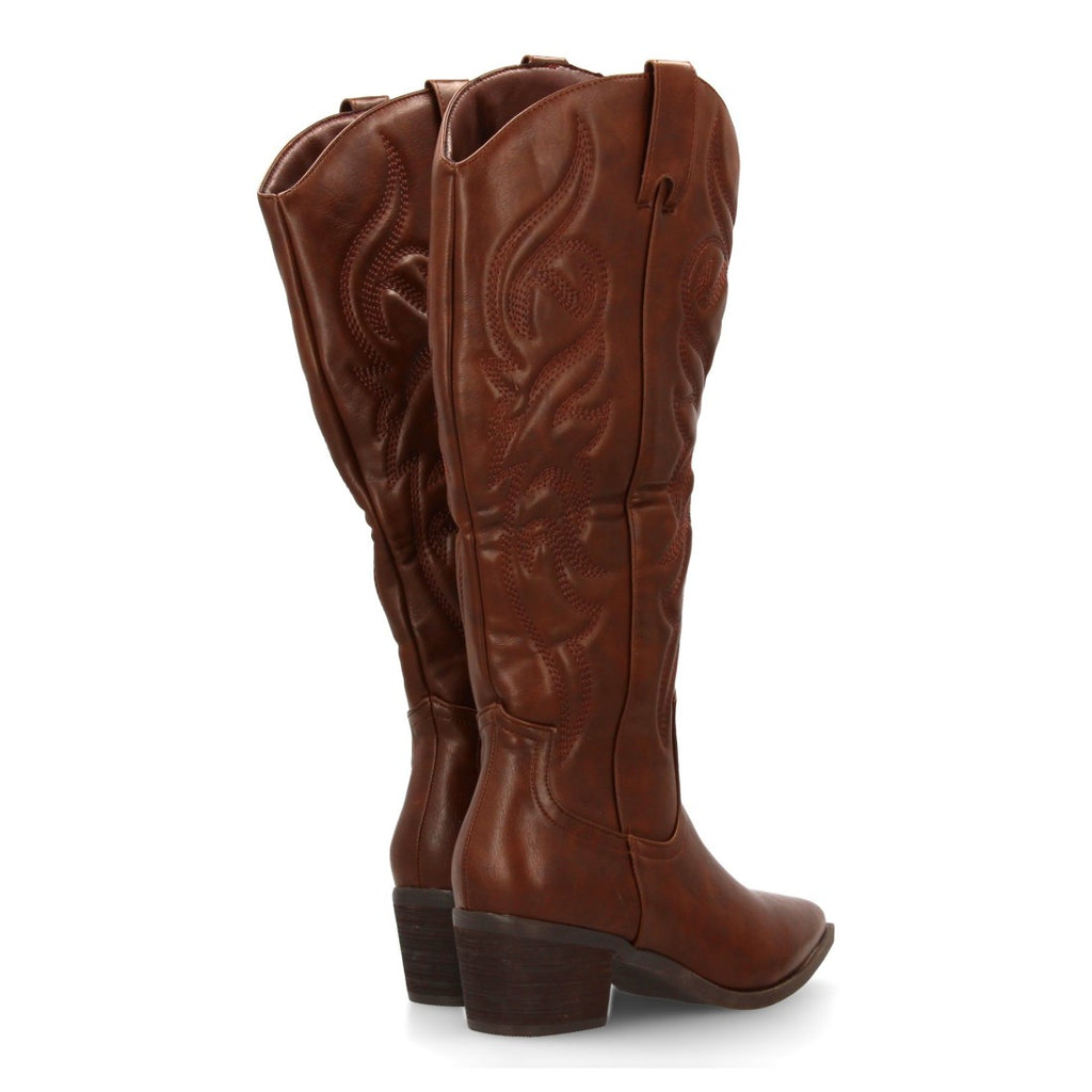 Botas Cowboy con Caña Alta, Bordado y Punta Fina - Marrón