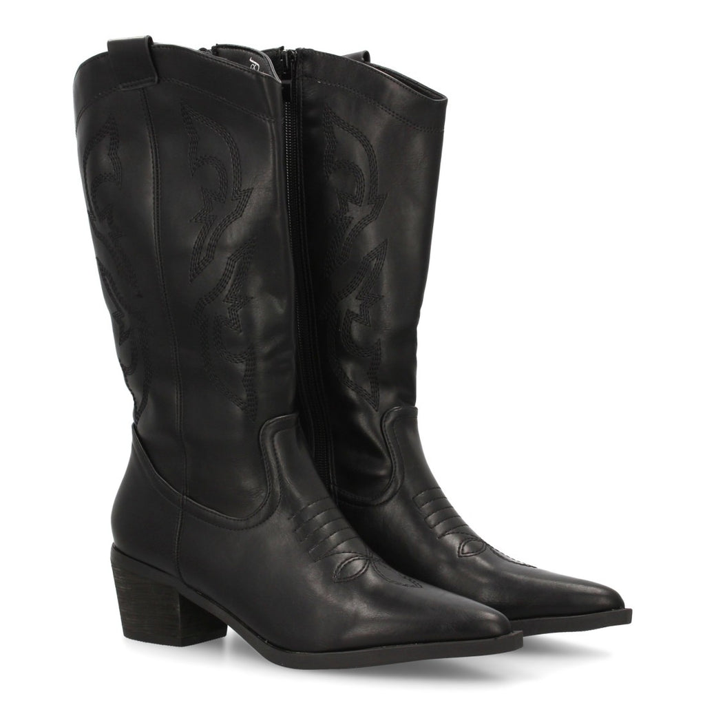 Botas Cowboy con Caña Alta y Bordado Lateral - Negro