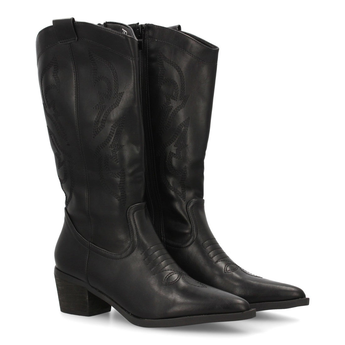 Botas Cowboy con Caña Alta y Bordado Lateral - Negro