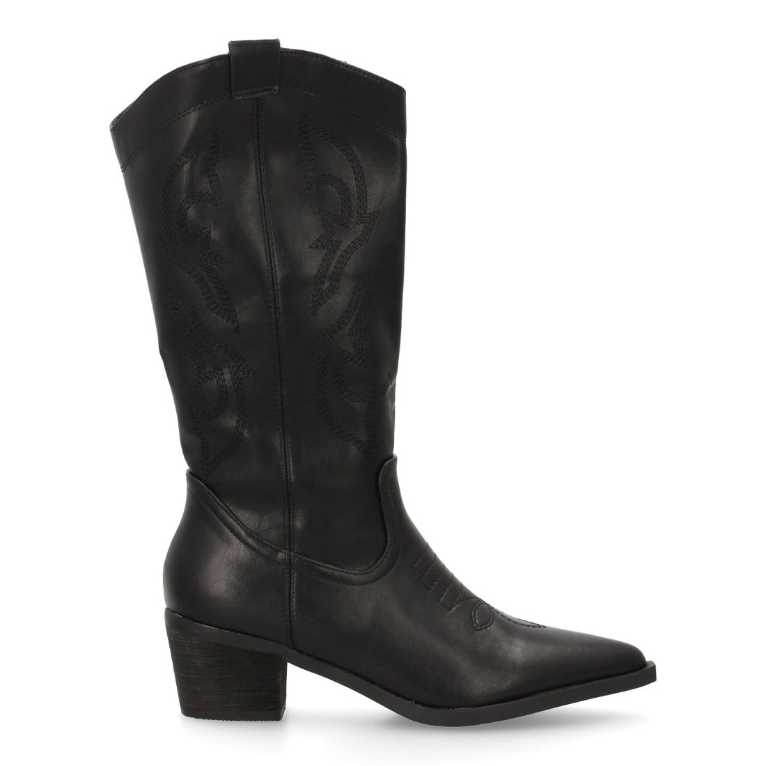 Botas Cowboy con Caña Alta y Bordado Lateral - Negro