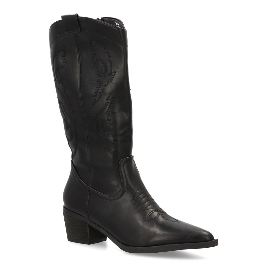 Botas Cowboy con Caña Alta y Bordado Lateral - Negro